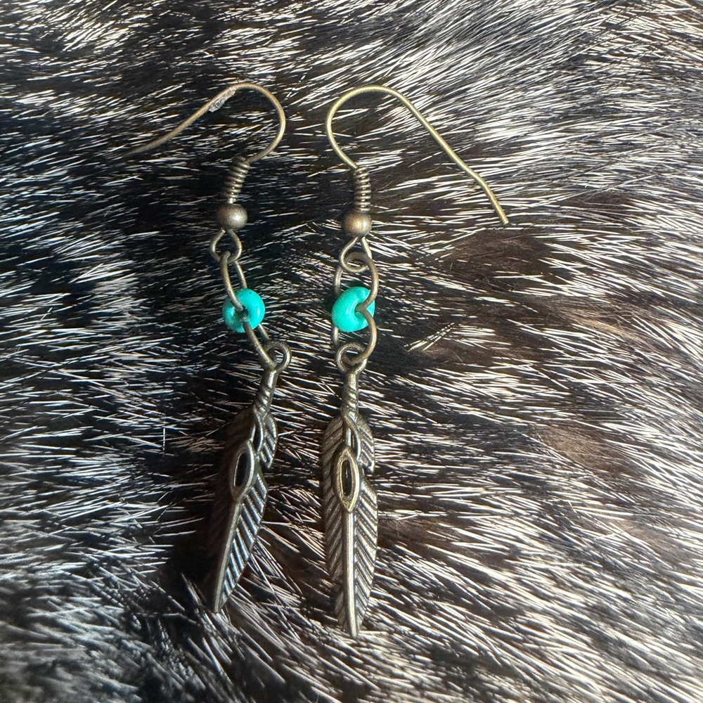 Turquoise Feather Dangle Earrings